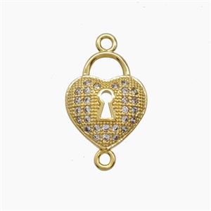 Copper Heart Lock Connector Pave Zirconia 18K Gold Plated, approx 12mm