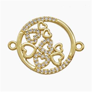 Copper Heart Connector Pave Zirconia 18K Gold Plated, approx 18mm