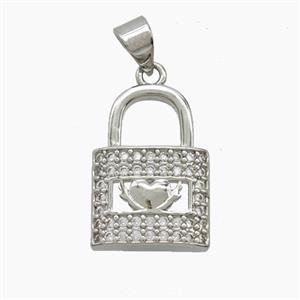 Copper Lock Pendant Pave Zirconia Platinum Plated, approx 13-18mm