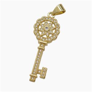 Copper Key Pendant Pave Zirconia 18K Gold Plated, approx 11-28mm