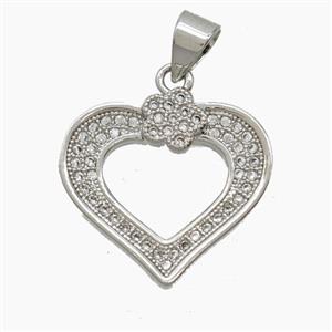 Copper Heart Pendant Pave Zirconia Platinum Plated, approx 18mm