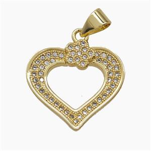 Copper Heart Pendant Pave Zirconia 18K Gold Plated, approx 18mm
