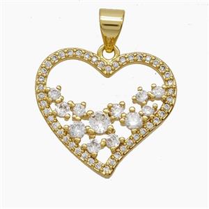 Copper Heart Pendant Pave Zirconia 18K Gold Plated, approx 19mm