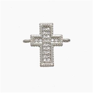 Copper Cross Connector Pave Zirconia Platinum Plated, approx 9-12mm