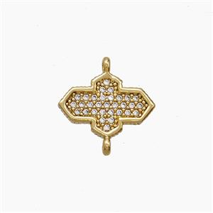 Copper Cross Connector Pave Zirconia 18K Gold Plated, approx 8.5-13.5mm