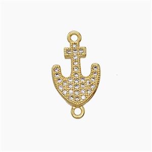 Copper Anchor Connector Micropave Zirconia 18K Gold Plated, approx 9.5-13mm