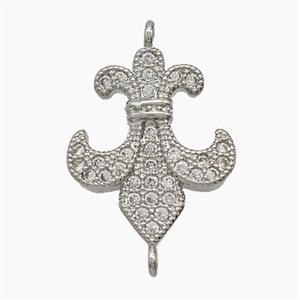 Copper Flower Connector Pave Zirconia Fleur De Lis Platinum Plated, approx 16-20mm
