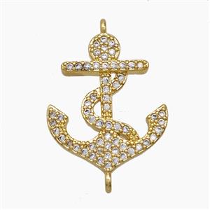 Copper Anchor Pendant Pave Zirconia 18K Gold Plated, approx 17-20mm