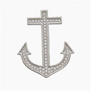 Copper Anchor Pendant Pave Zirconia Platinum Plated, approx 24-30mm