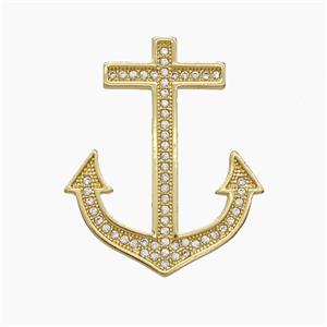 Copper Anchor Pendant Pave Zirconia 18K Gold Plated, approx 24-30mm