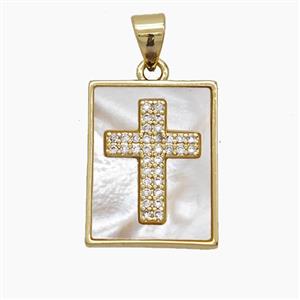 Copper Cross Pendant Pave Zirconia Shell Rectangle 18K Gold Plated, approx 14-18mm