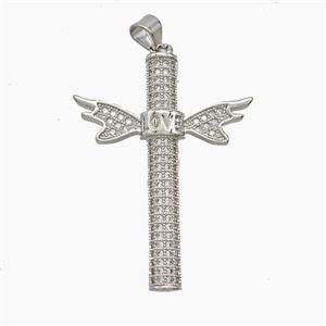 Copper Angel Wings Pendant Pave Zirconia Love Platinum Plated, approx 28-36mm