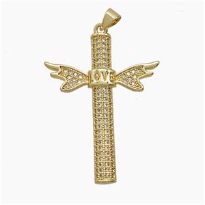 Copper Angel Wings Pendant Pave Zirconia Love 18K Gold Plated, approx 28-36mm