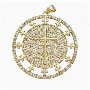 Copper Cross Pendant Pave Zirconia 18K Gold Plated, approx 35mm