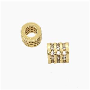 Copper Tube Beads Pave Zirconia Large Hole Gold Plated, approx 6-7mm, 3mm hole