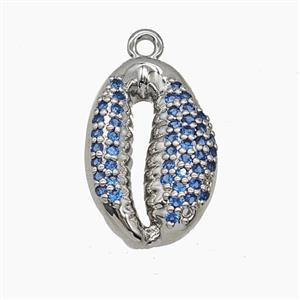 Copper Cowrie Shell Pendant Micropave Blue Zirconia Platinum Plated, approx 13-19mm