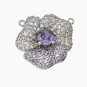 Copper Flower Pendant Micropave Zirconia 2loops Platinum Plated, approx 18mm