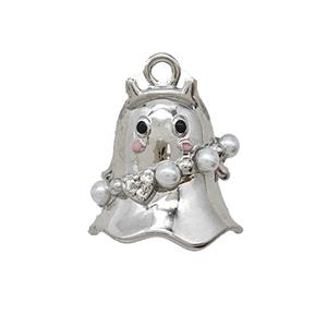 Halloween Ghost Charms Copper Pendant Pave Resin Platinum Plated, approx 12-14mm