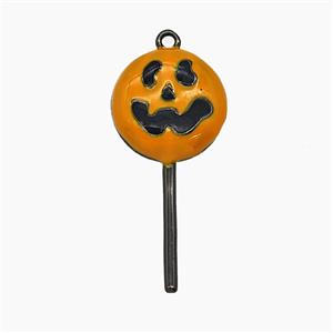 Halloween Pumpkin Lollipop Charms Copper Pendant Orange Enamel Black Plated, approx 13.5-30mm