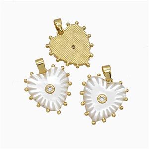 Copper Heart Pendant Pave Shell 18K Gold Plated, approx 16mm