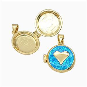 Copper Heart Locket Pendant Pave Fireopal 18K Gold Plated, approx 16mm