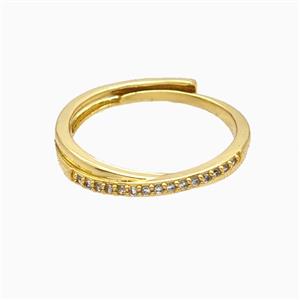 Copper Rings Pave Zirconia Adjustable 18K Gold Plated, approx 18mm dia
