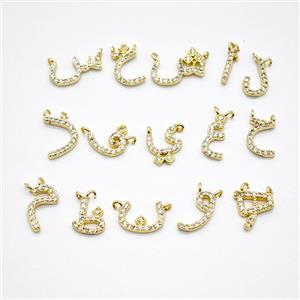 Copper Symbols Pendant Pave Zirconia Gold Plated Mixed, approx 6-10mm