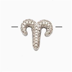 Copper Symbols Pendant Pave Zirconia Zodiac Aries Platinum Plated, approx 12-13mm