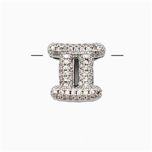 Copper Symbols Pendant Pave Zirconia Zodiac Gemini Platinum Plated, approx 12-13mm