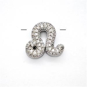 Copper Symbols Pendant Pave Zirconia Zodiac Leo Platinum Plated, approx 12-13mm