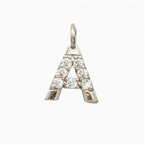 Copper Letter-A Pendant Pave Zirconia Platinum Plated, approx 7-13mm