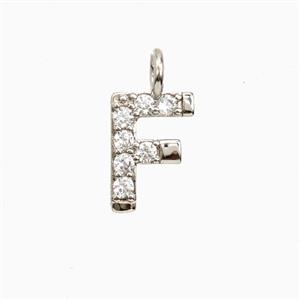 Copper Letter-F Pendant Pave Zirconia Platinum Plated, approx 7-13mm