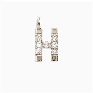 Copper Letter-H Pendant Pave Zirconia Platinum Plated, approx 7-13mm