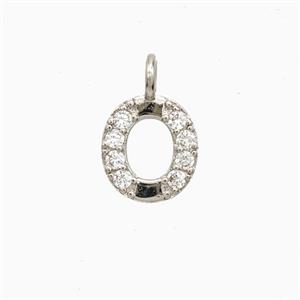 Copper Letter-O Pendant Pave Zirconia Platinum Plated, approx 7-13mm