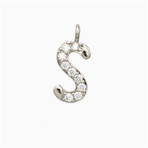 Copper Letter-S Pendant Pave Zirconia Platinum Plated, approx 7-13mm