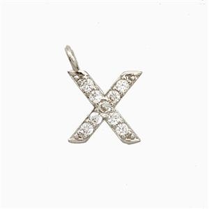 Copper Letter-X Pendant Pave Zirconia Platinum Plated, approx 7-13mm