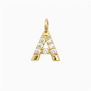 Copper Letter-A Pendant Pave Zirconia Gold Plated, approx 7-13mm