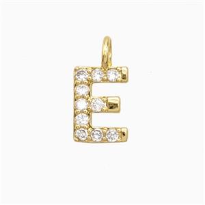 Copper Letter-E Pendant Pave Zirconia Gold Plated, approx 7-13mm