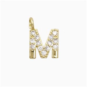 Copper Letter-M Pendant Pave Zirconia Gold Plated, approx 7-13mm