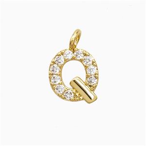 Copper Letter-Q Pendant Pave Zirconia Gold Plated, approx 7-13mm