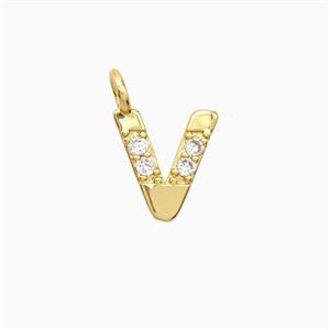 Copper Letter-V Pendant Pave Zirconia Gold Plated, approx 7-13mm