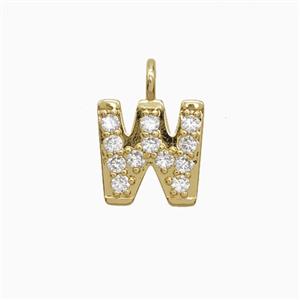 Copper Letter-W Pendant Pave Zirconia Gold Plated, approx 7-13mm