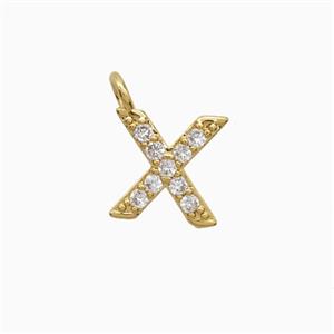 Copper Letter-X Pendant Pave Zirconia Gold Plated, approx 7-13mm