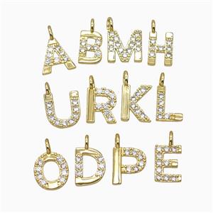Copper Alphabet Pendant Pave Zirconia Gold Plated Mix Letters, approx 7-13mm