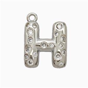 Copper Letter-H Pendant Pave Zirconia Platinum Plated, approx 15-18mm