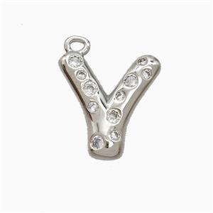 Copper Letter-Y Pendant Pave Zirconia Platinum Plated, approx 15-18mm