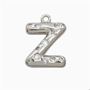 Copper Letter-Z Pendant Pave Zirconia Platinum Plated, approx 15-18mm