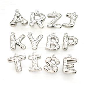 Copper Alphabet Pendant Pave Zirconia Platinum Plated Mixed Letters, approx 15-18mm