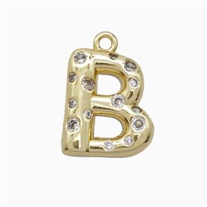 Copper Letter-B Pendant Pave Zirconia Gold Plated, approx 15-18mm