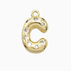 Copper Letter-C Pendant Pave Zirconia Gold Plated, approx 15-18mm